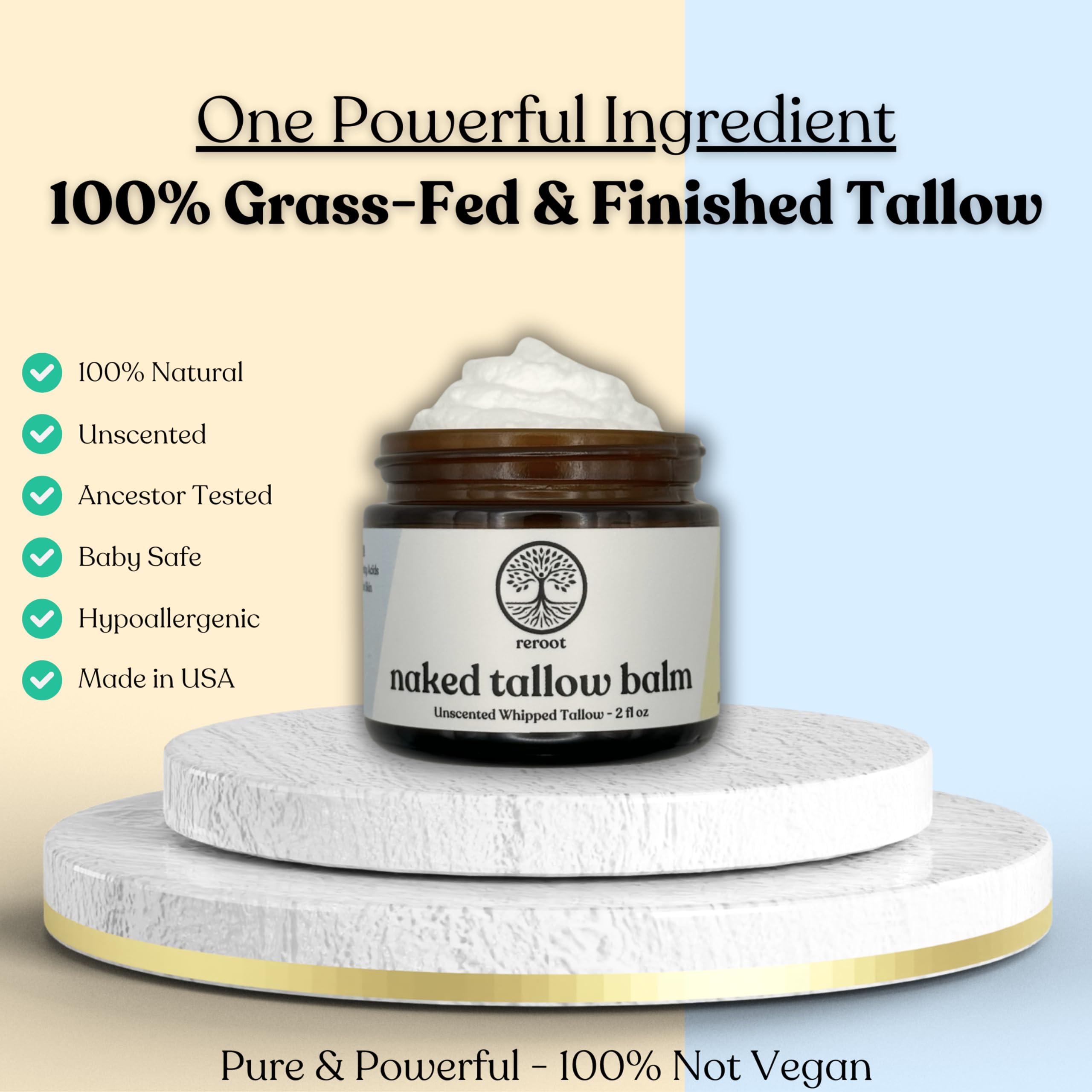 Naked Tallow Balm on face for gentle, hydrating skincare routine.