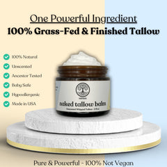 Naked Tallow Balm on face for gentle, hydrating skincare routine.
