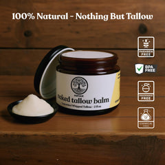 Naked Tallow Balm jar showing whipped texture for smooth skin application.