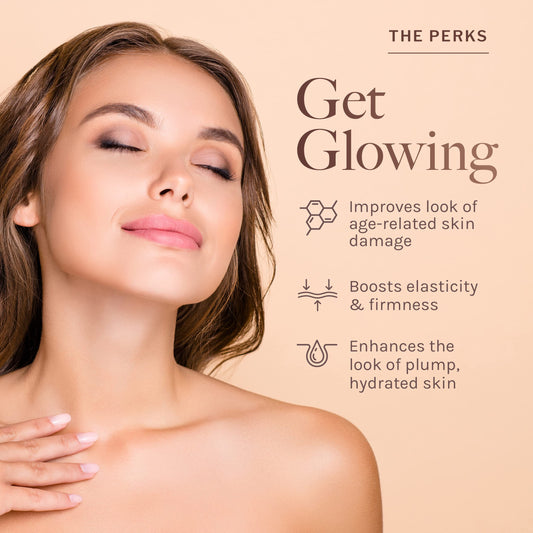 Close-up of neck cream texture highlighting micro-encapsulated copper peptides for collagen support
