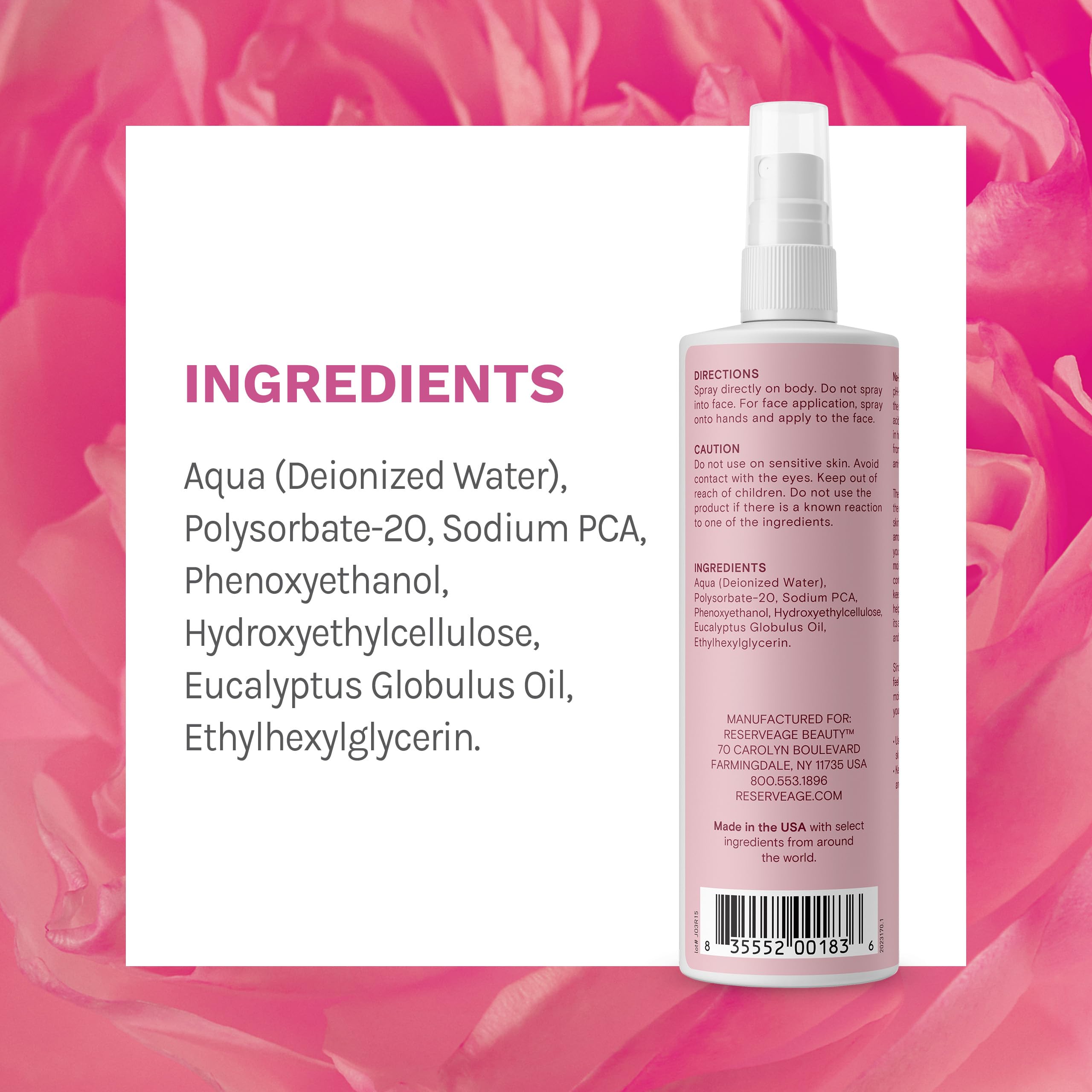 Close-up of Reserveage Na-PCA Spray front view showing its lightweight non-greasy formula