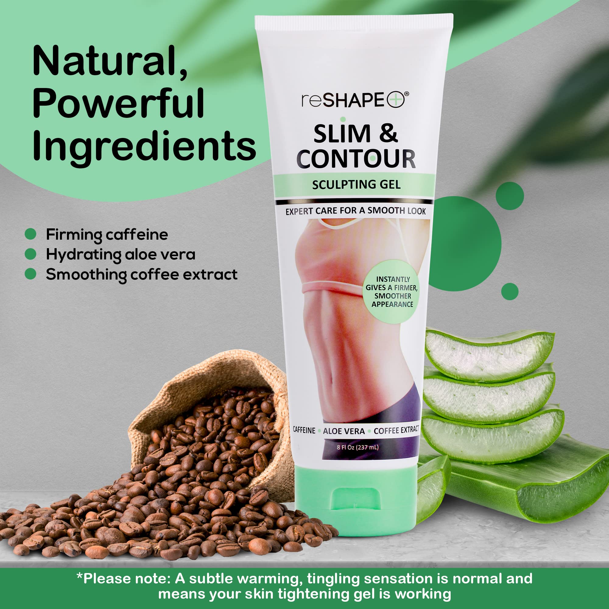 Reshape+ stretch-mark and cellulite target close-up for skin-toning focus.