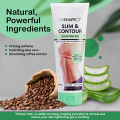 Reshape+ stretch-mark and cellulite target close-up for skin-toning focus.