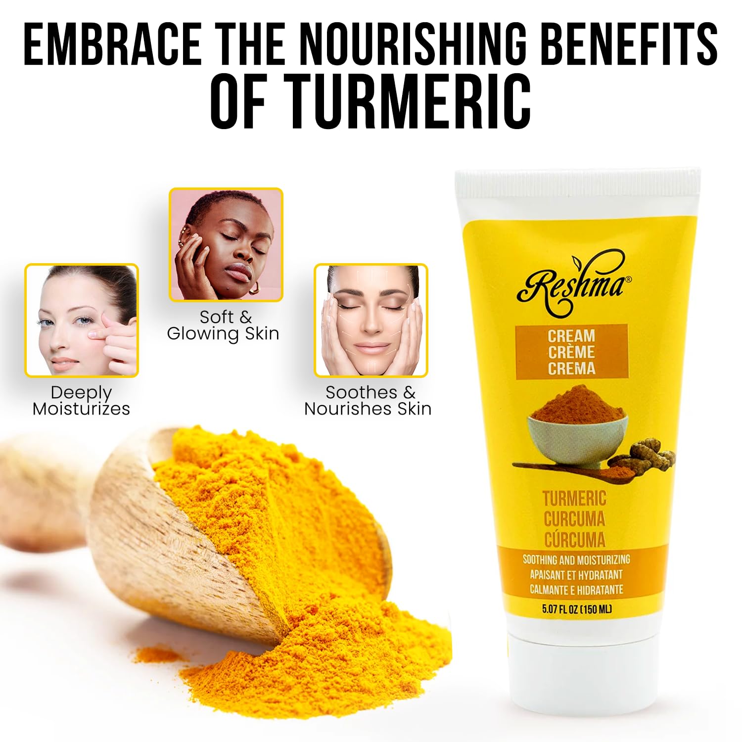 Applying Reshma Beauty Turmeric Cream to skin for absorption and moisture