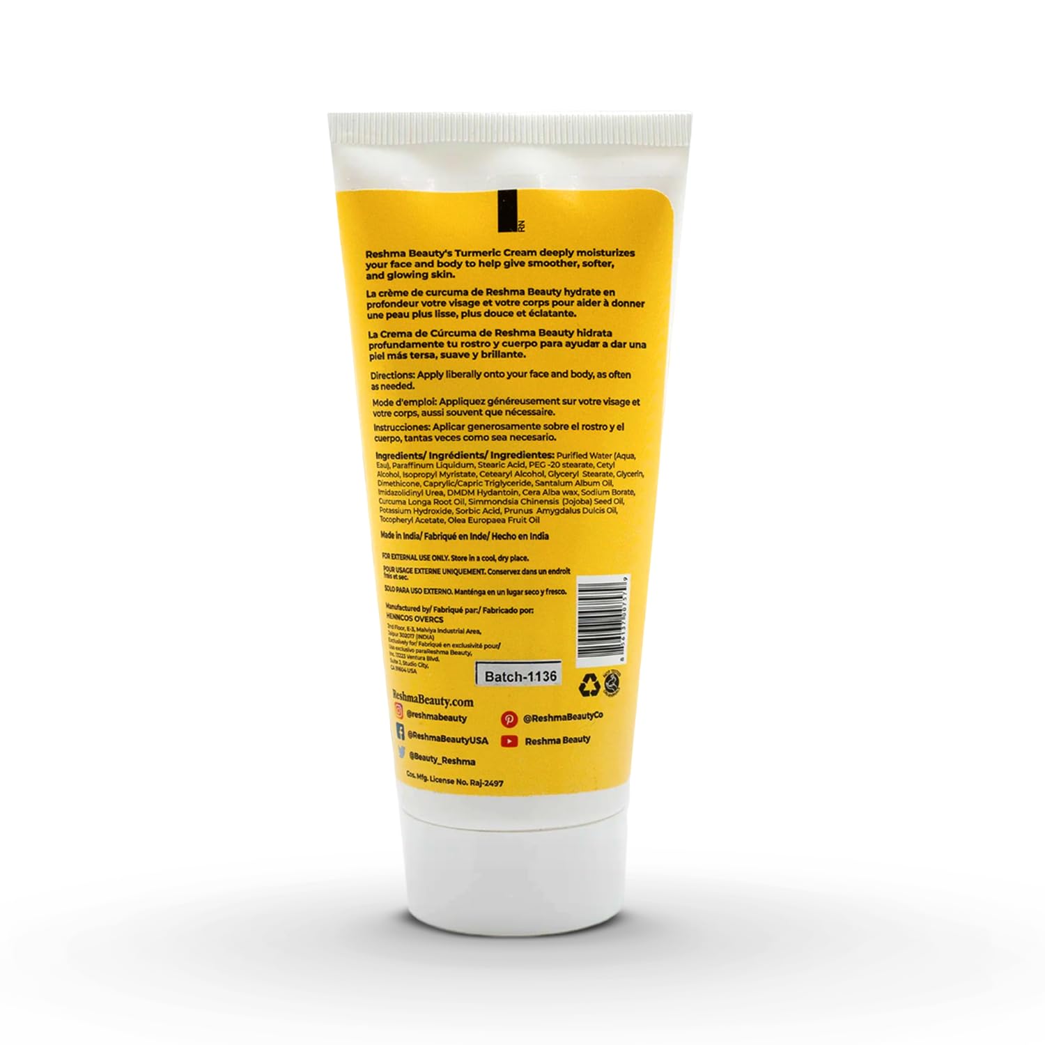 Creamy Reshma Beauty Turmeric Cream texture ready for easy blending