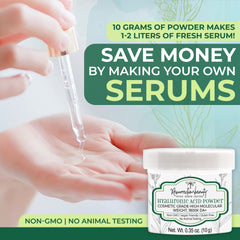 RESURRECTIONbeauty hyaluronic acid powder close-up shows fine texture for serums