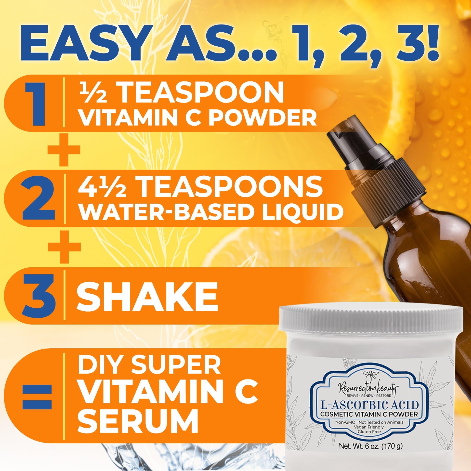 RESURRECTIONbeauty L-ascorbic acid powder dissolving in water for serums.