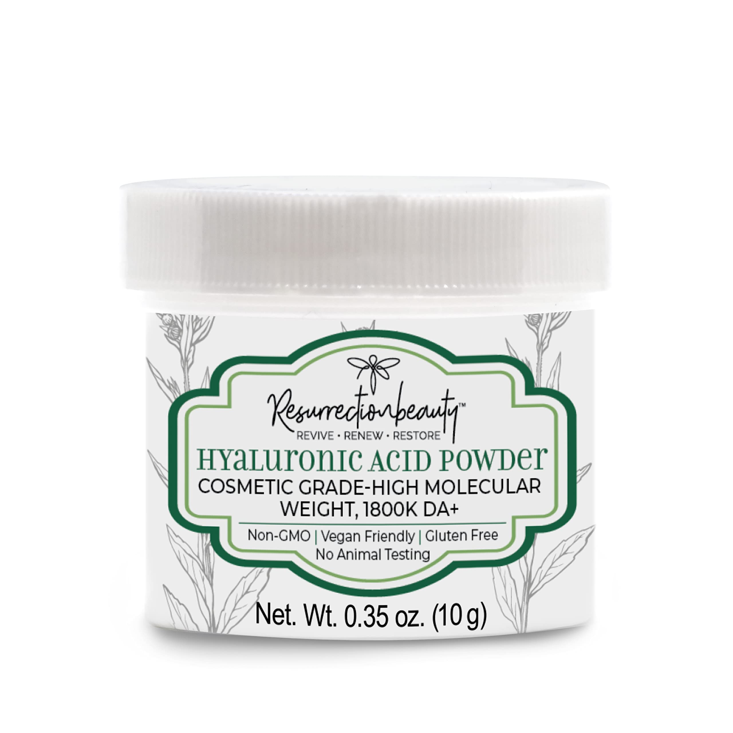 RESURRECTIONbeauty pure hyaluronic acid powder jar ready for DIY hydration