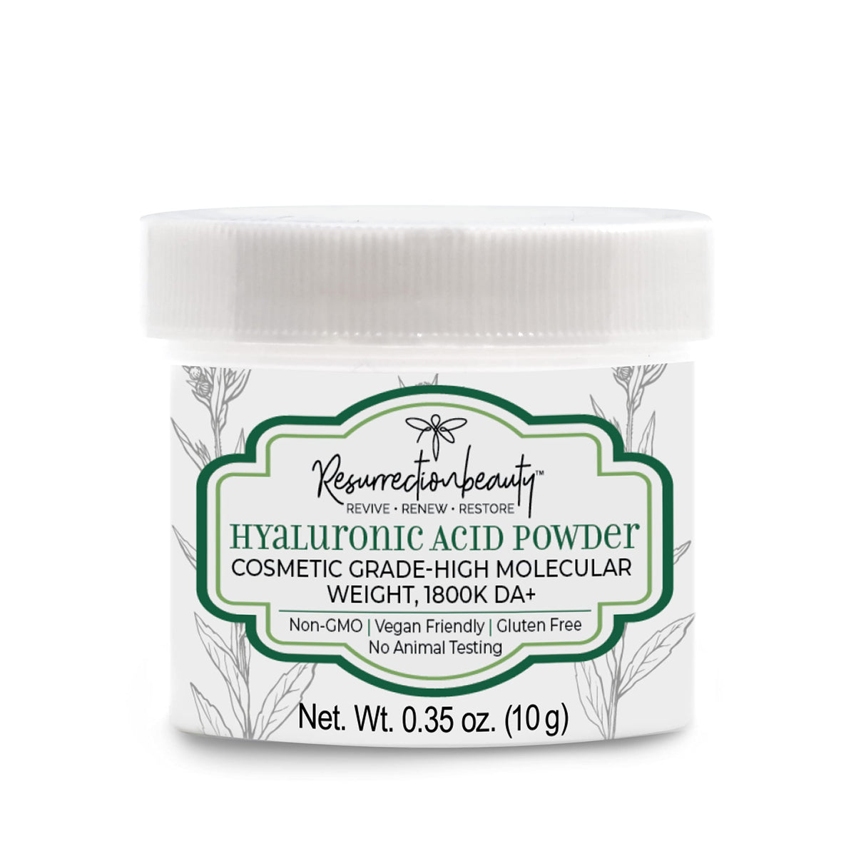 RESURRECTIONbeauty pure hyaluronic acid powder jar ready for DIY hydration