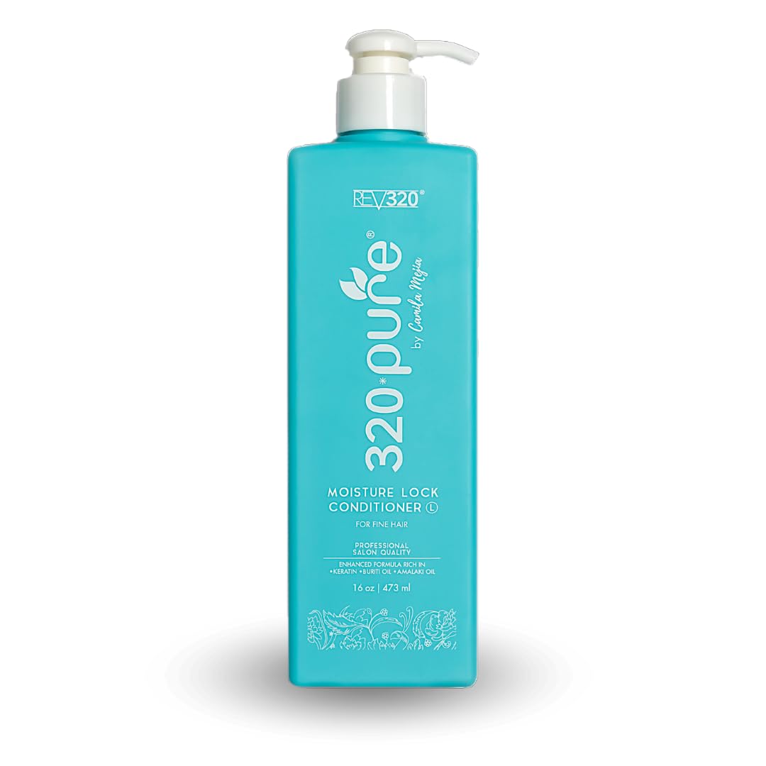 Rev320 320Pure Moisture Lock Conditioner bottle shown for lightweight hydration.