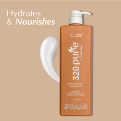 Rev320 320Pure Moisture Rich Shampoo foamy lather demonstrates gentle cleansing.