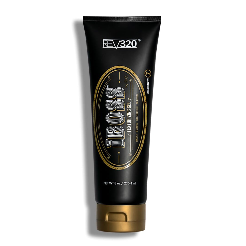 Rev320 iBOSS texturizing gel bottle with strong hold for all-day style