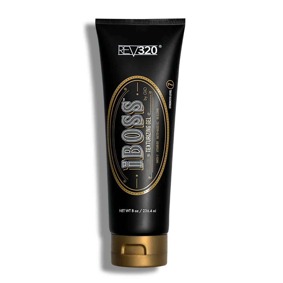 Rev320 iBOSS texturizing gel bottle with strong hold for all-day style