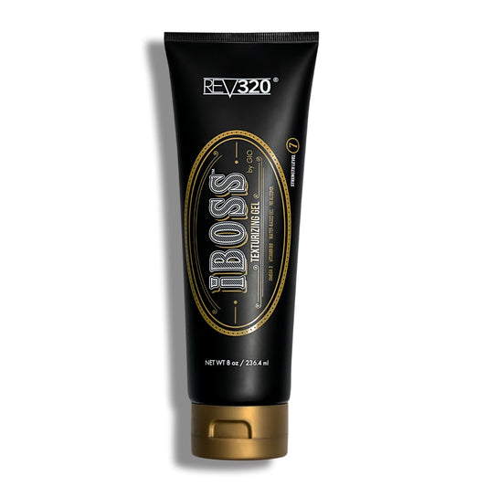 Rev320 iBOSS texturizing gel bottle with strong hold for all-day style