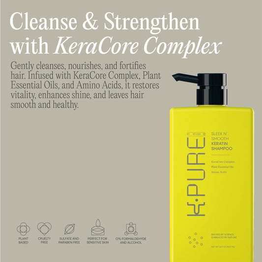 Rev320 Sleek N' Smooth keratin shampoo pump highlights daily-use cleansing and gentle care.