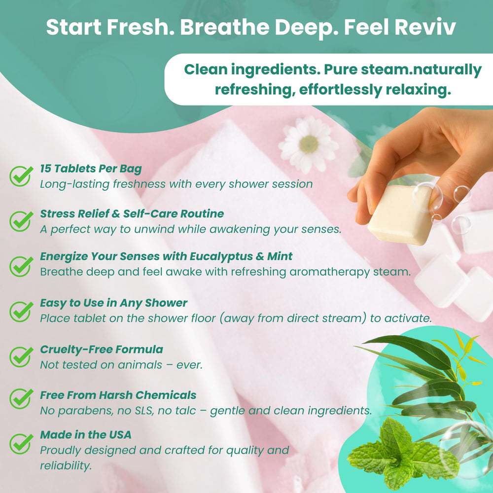 Long-lasting aroma from REVIV steamers while you shower.