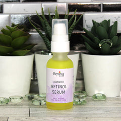 Reviva Labs Advanced Retinol Serum pump dispenser enables controlled application.