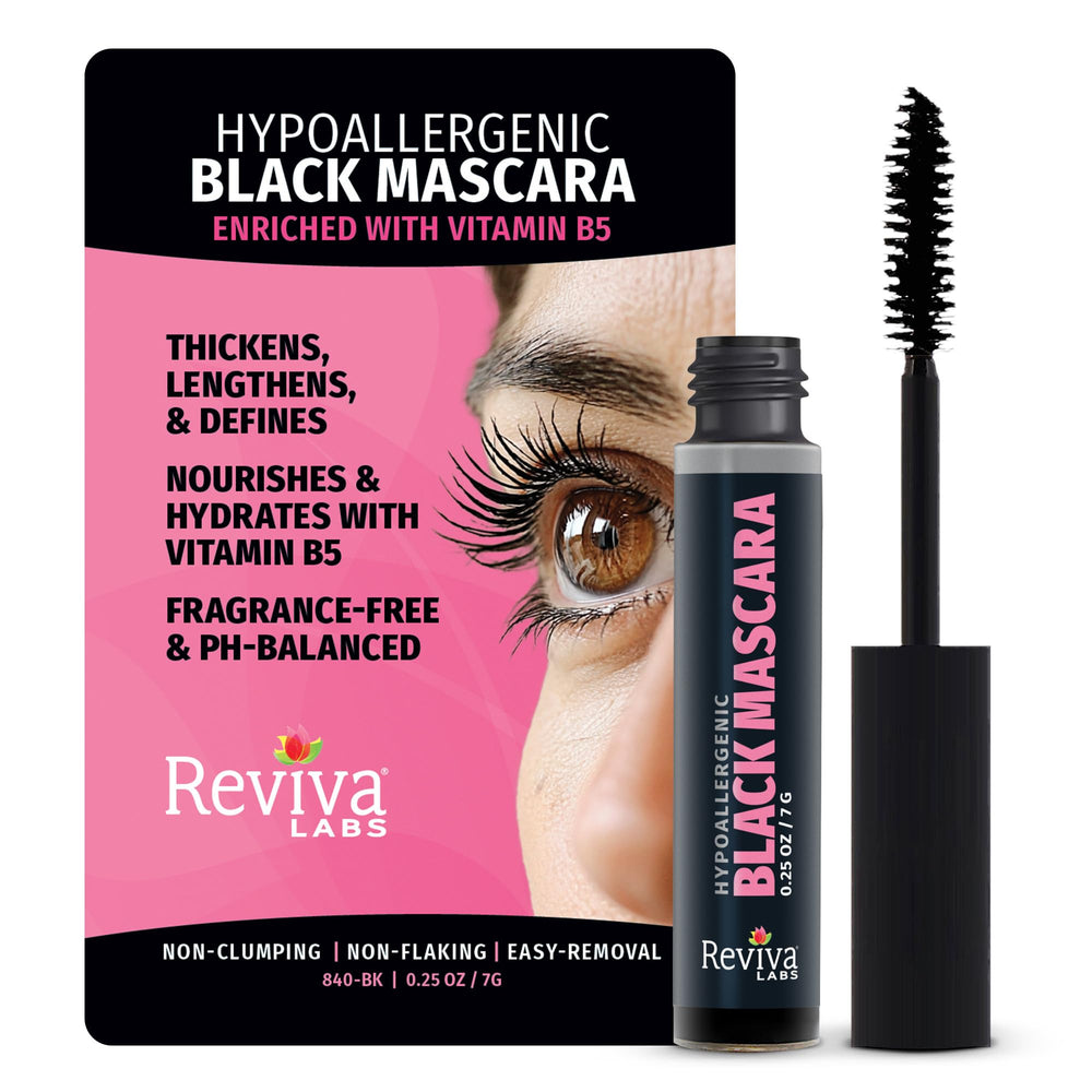 Reviva Labs black hypoallergenic mascara bottle for sensitive eyes