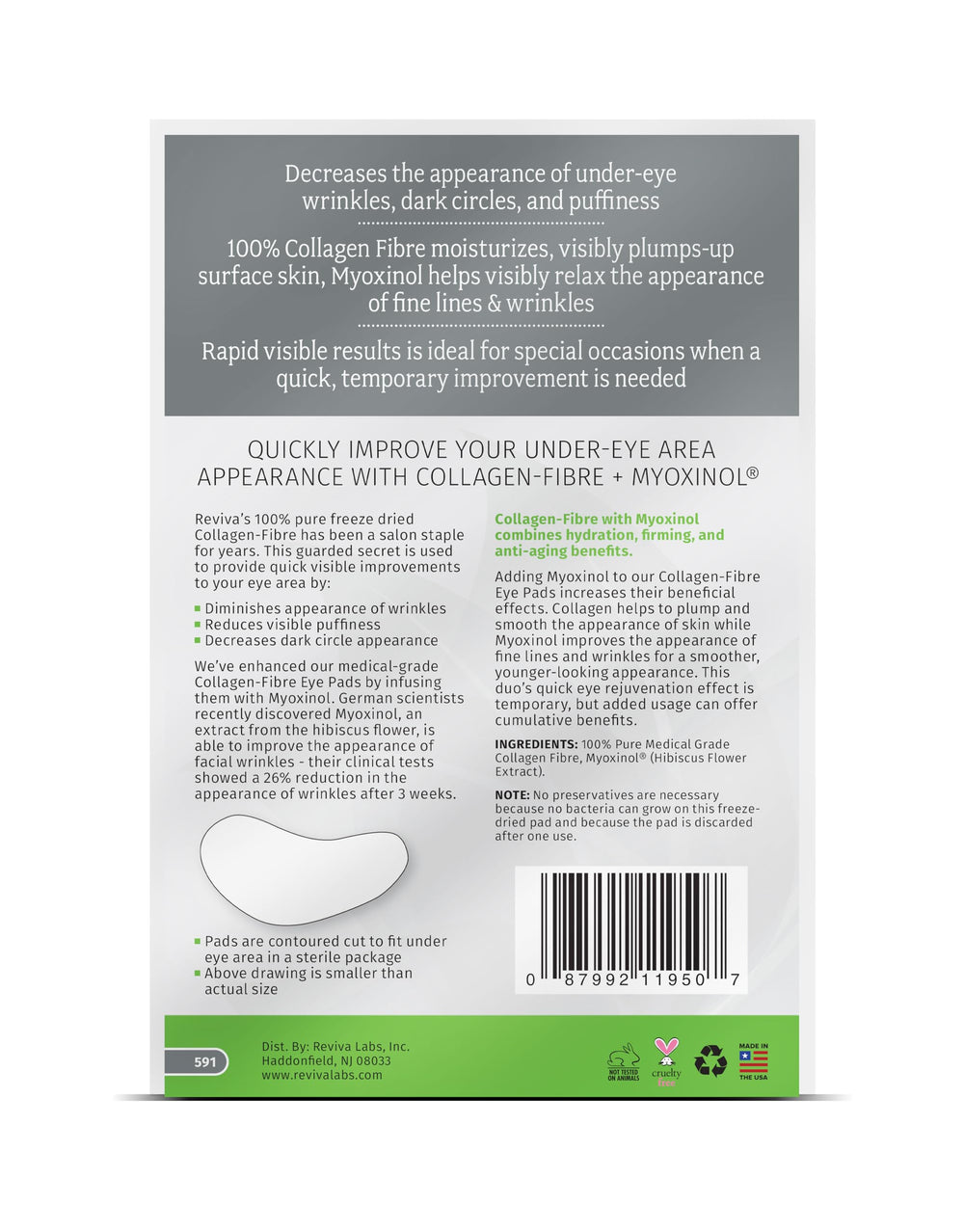 Reviva Labs Collagen Fibre Eye Pads single-use package indicating hygiene and convenience.