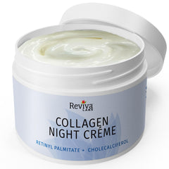 Close-up of texture for Reviva Labs Collagen Night Cream showing rich, smooth cream.