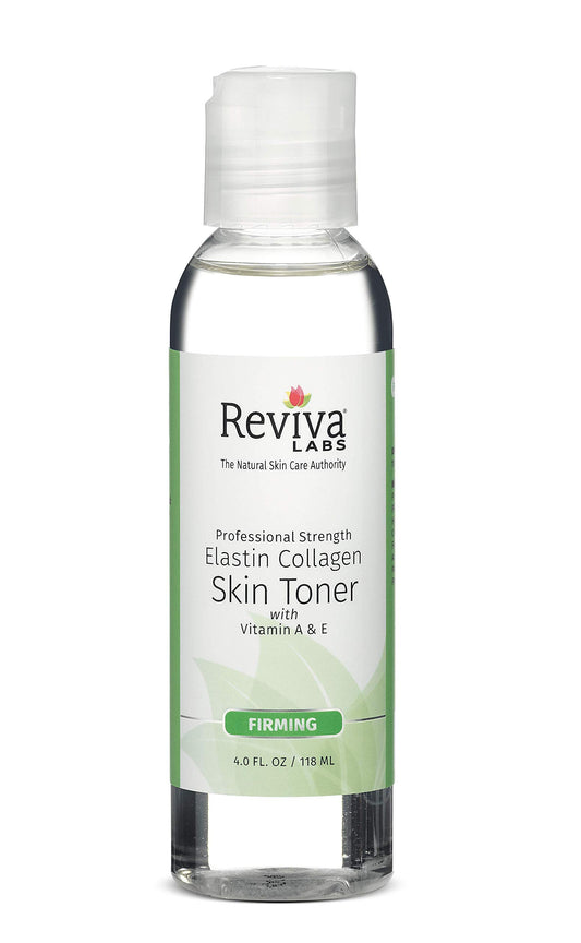 Reviva Labs Elastin Collagen Skin Toner bottle refreshing dry skin and prepping for serums.