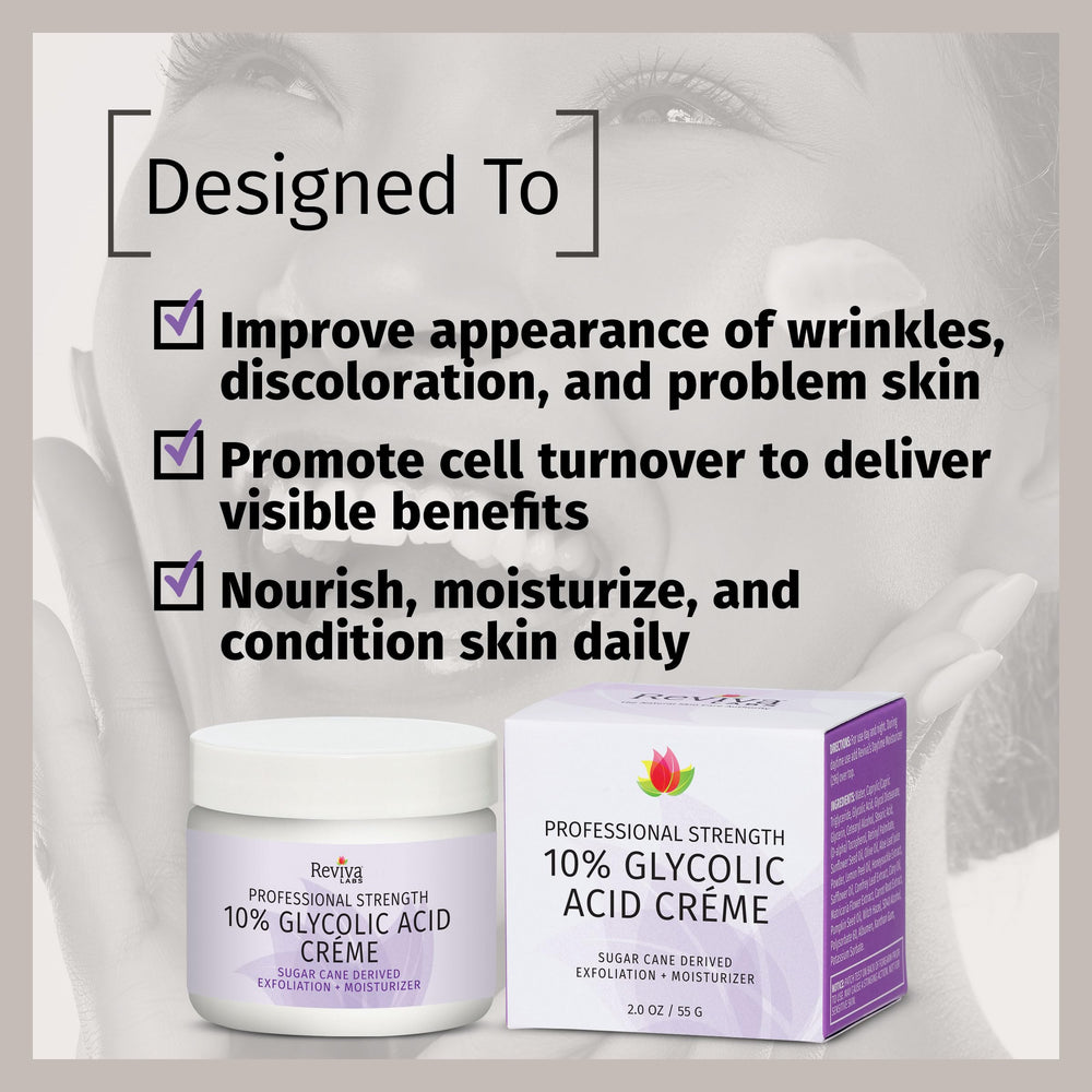 Apply a thin layer of Reviva Labs Glycolic Acid Creme on clean skin.