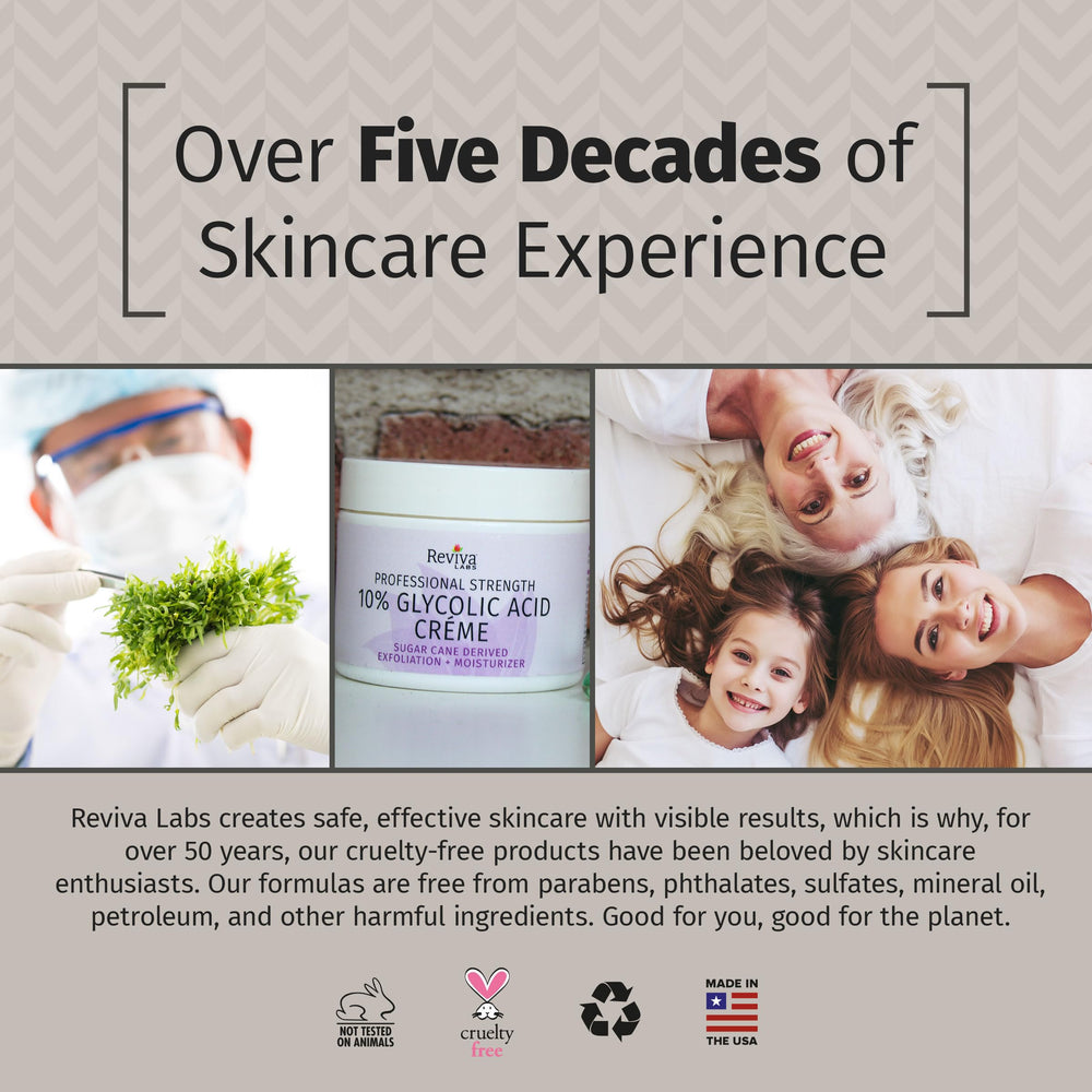 Box and bottle display for Reviva Labs Glycolic Acid Creme.