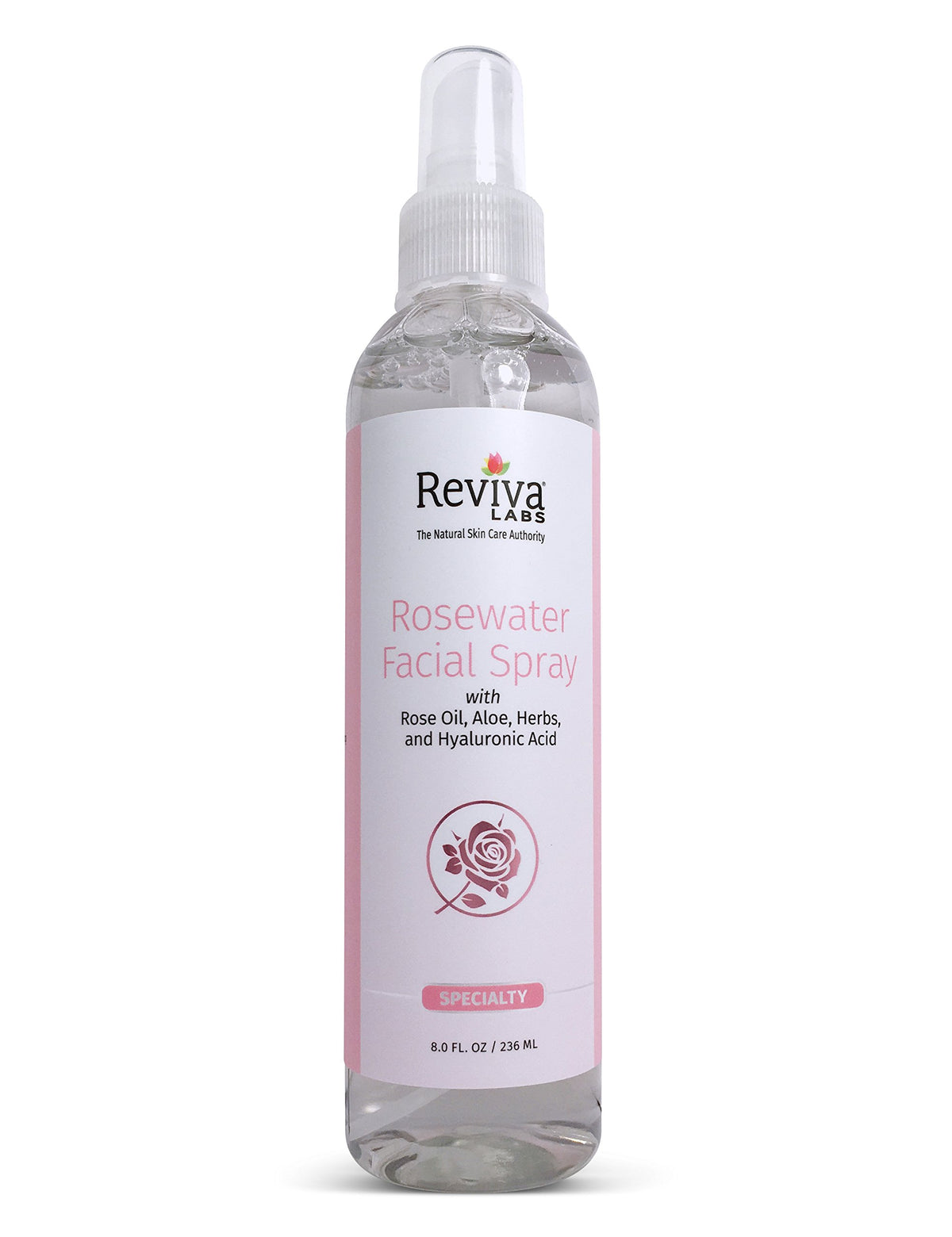Reviva Labs Rosewater Facial Spray for refreshing tone and makeup setting.