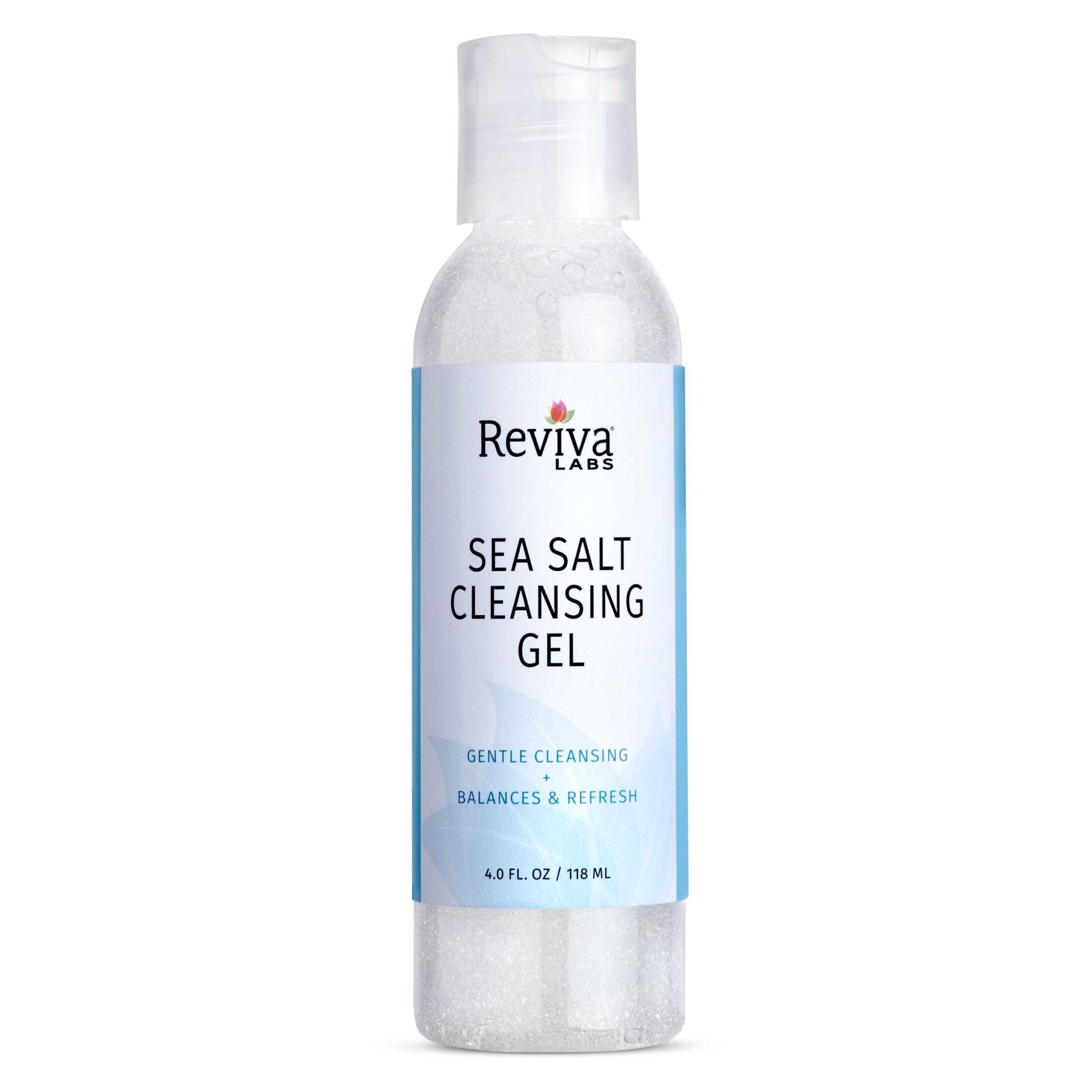 Reviva Labs Sea Salt Face Wash bottle pour for easy daily cleansing