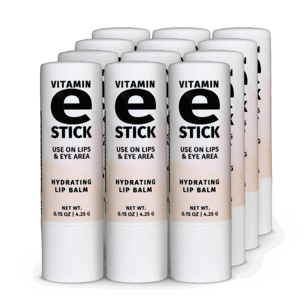 Reviva Labs Vitamin E Stick lip balm moisturizes dry lips with a clear finish.
