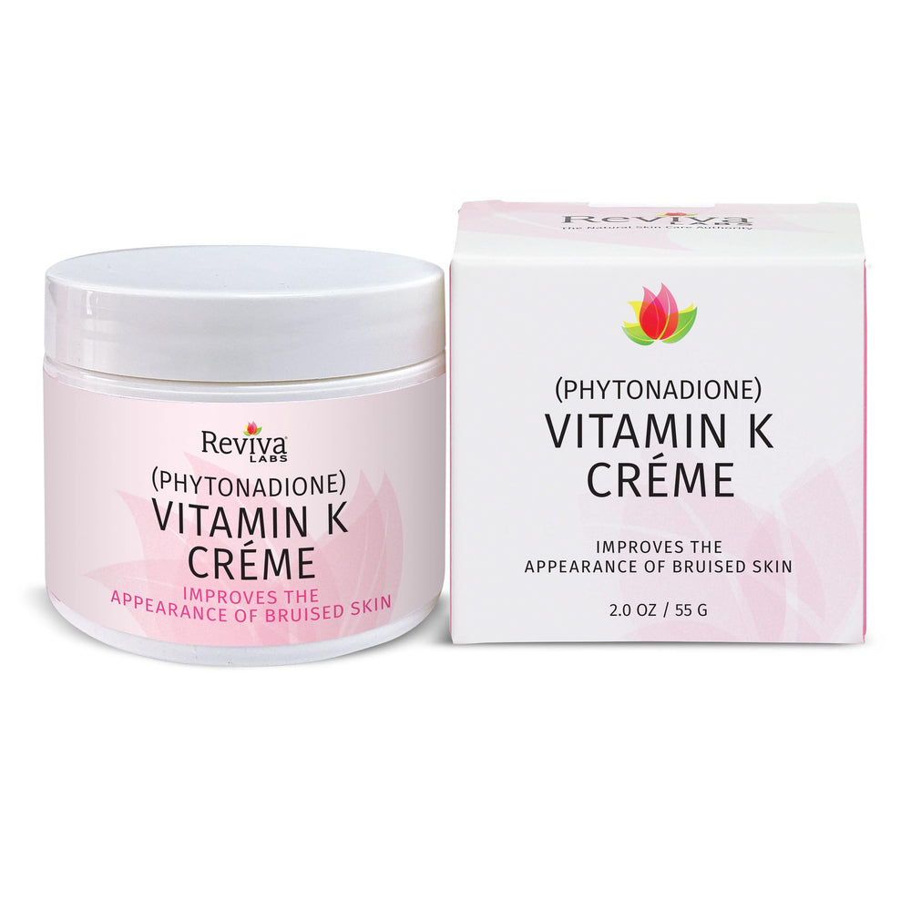 Reviva Labs Vitamin K Creme on bruising area showing soothing, skin-brightening effect