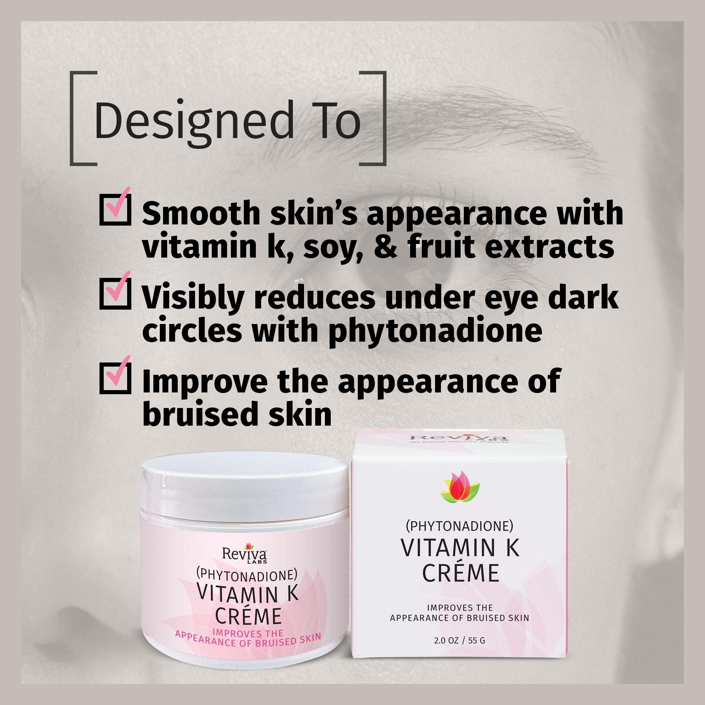 Reviva Labs Vitamin K Creme with fruit extracts providing hydration and radiance