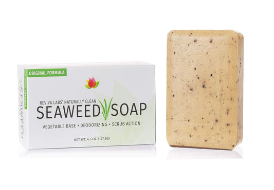 Reviva Seaweed Soap 4-pack side view shows natural ingredients and gentle cleansing for daily use.
