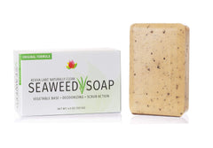 Reviva Seaweed Soap bar closeup highlighting organic seaweed and gentle exfoliation.