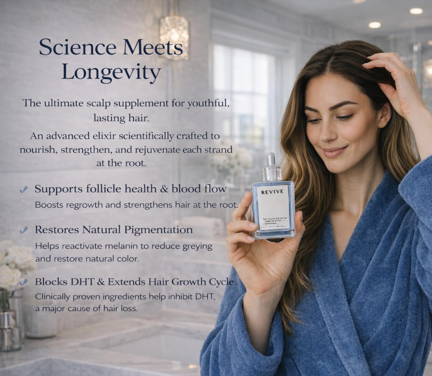 Generic Revive applied on scalp demonstrates nourishing hydration and balance.