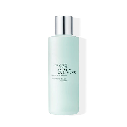 RéVive Balancing Toner bottle ready for gentle makeup removal and skin prep.
