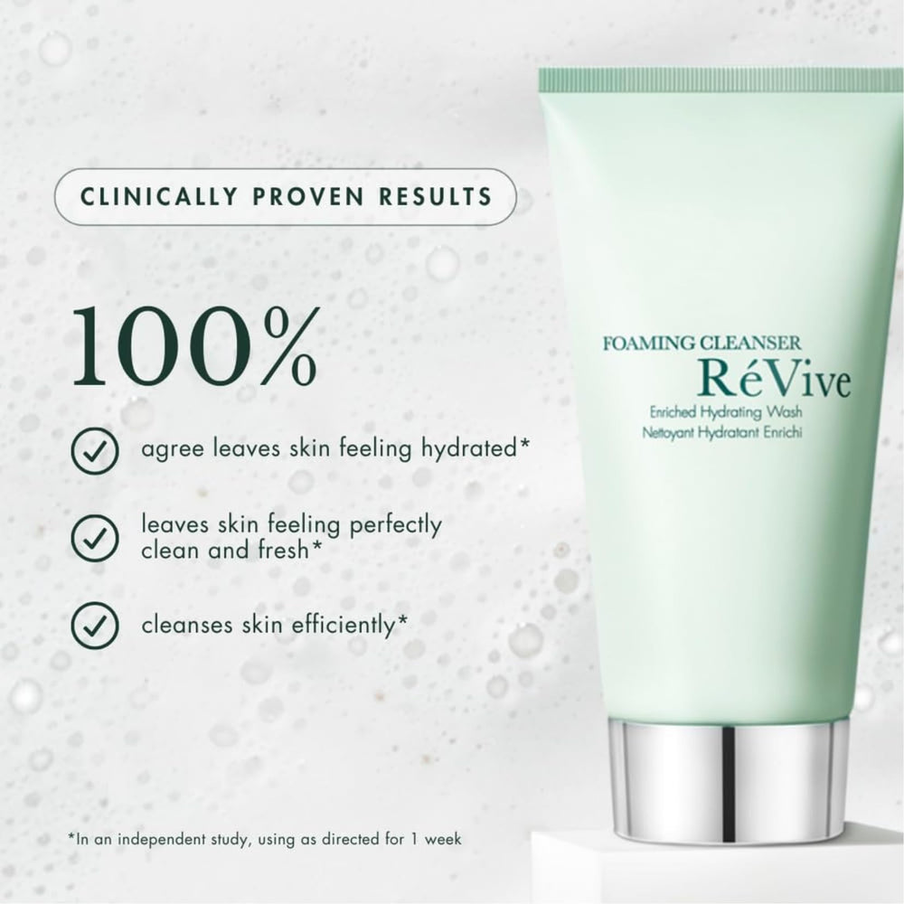 RéVive Foaming Cleanser skin barrier concept closeup suggesting moisturized, soft skin