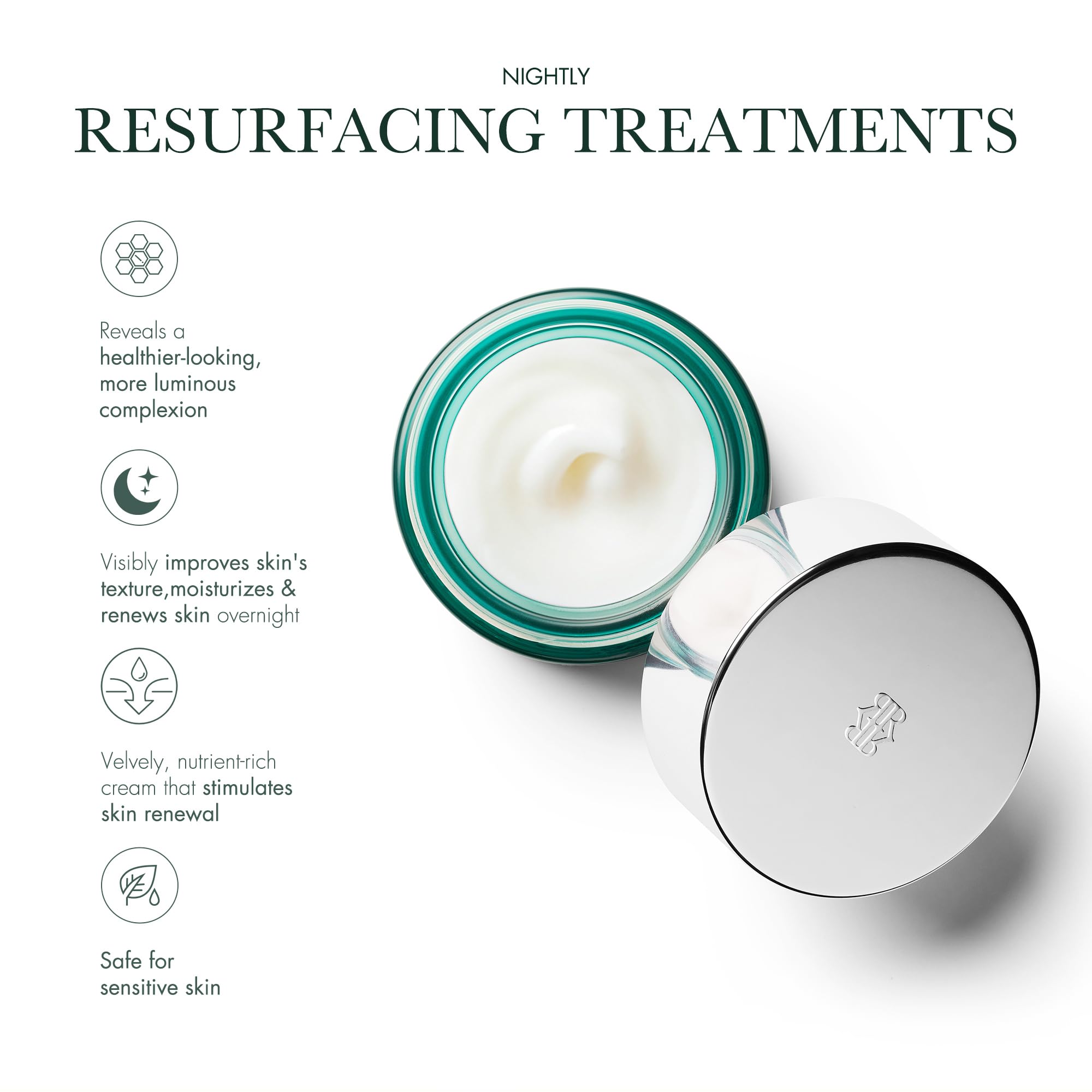 RéVive night cream texture swirl demonstrates rich hydration and renewal.
