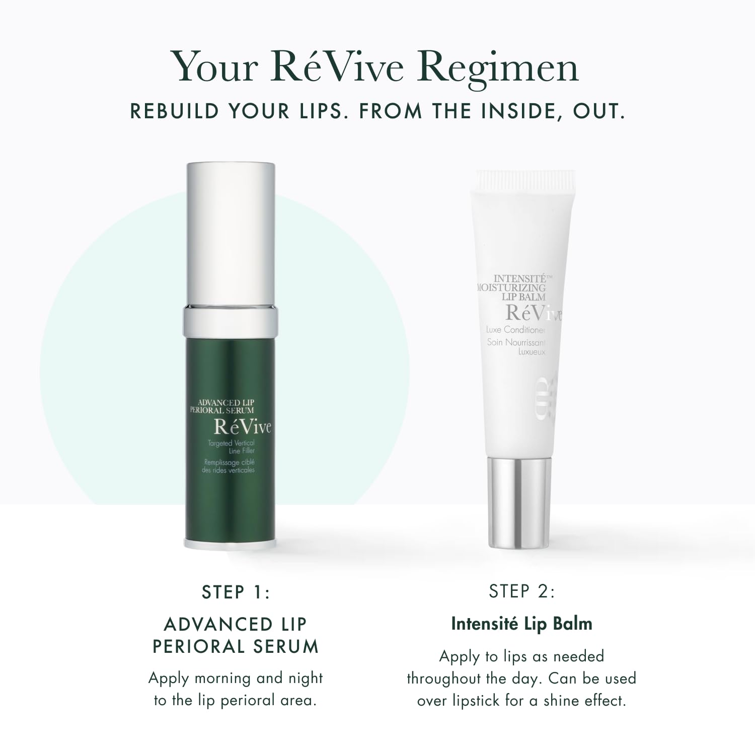 RéVive Perioral area application demonstrates morning and evening use.