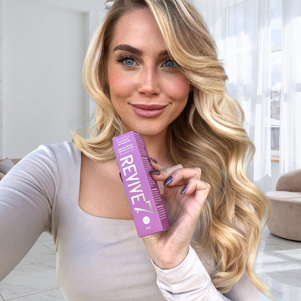 Revive7 Lash Serum Tint Mascara brush glide-on lashes for smooth, clump-free volume.