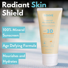REVIVEEO Skin Health Sunscreen in hand while applying for quick hydration