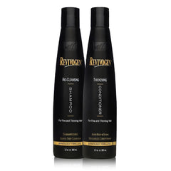 Revivogen MD Bio-Cleansing Shampoo bottle pouring for a gentle cleanse and refreshed scalp