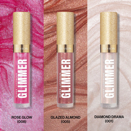 Revlon Glimmer Gloss Glazed Almond swatch showing coppery pink shimmer for daily wear