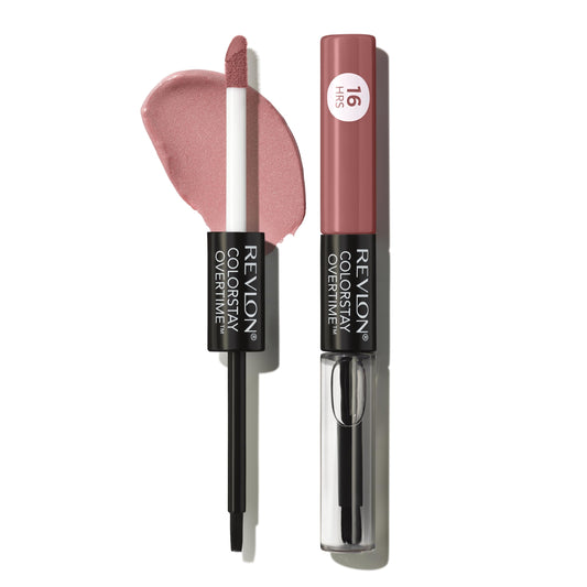 Revlon Overtime Lipcolor tube closeup shows vibrant pigment for all-day wear.