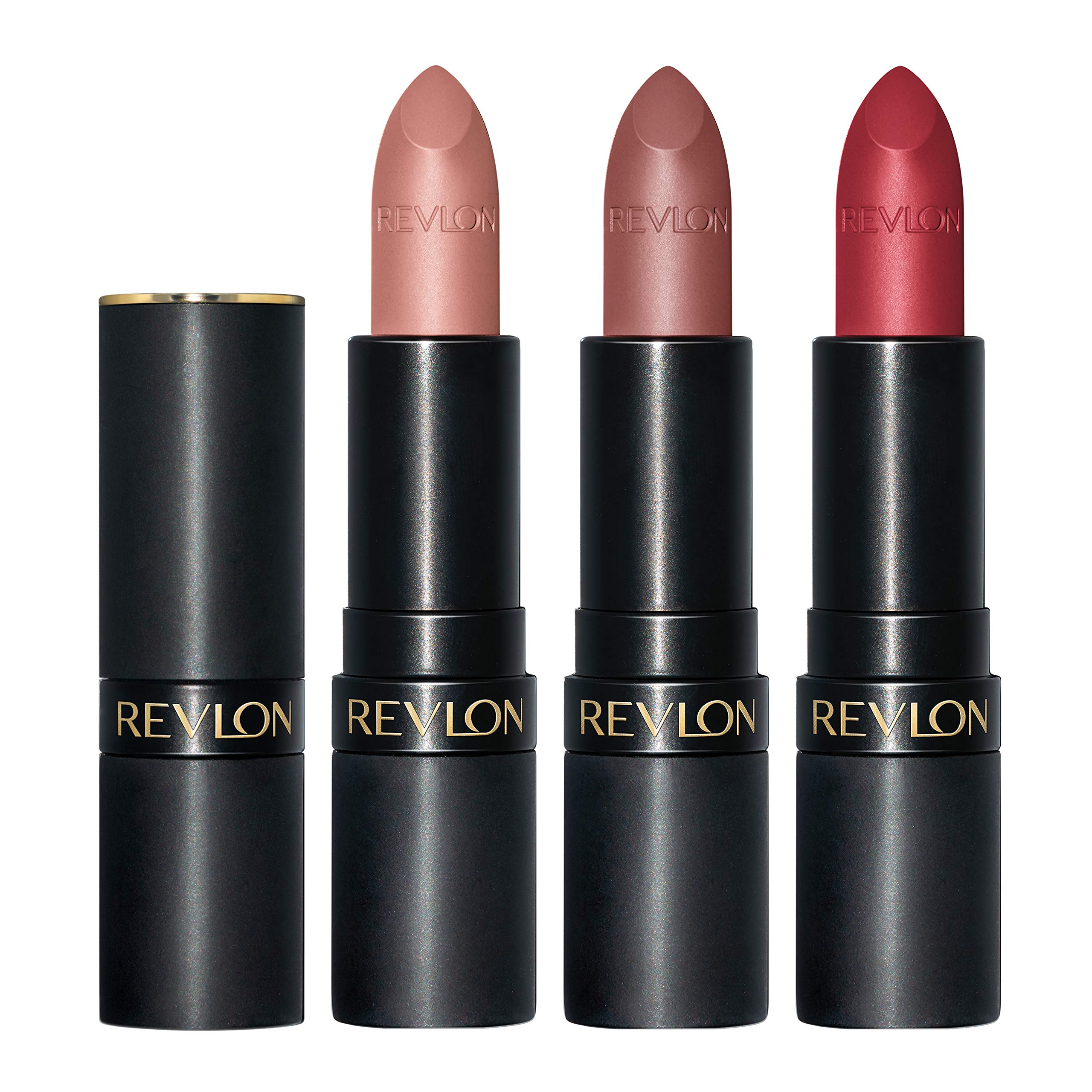 Revlon Super Lustrous lip swatches on lips demonstrating lasting color.