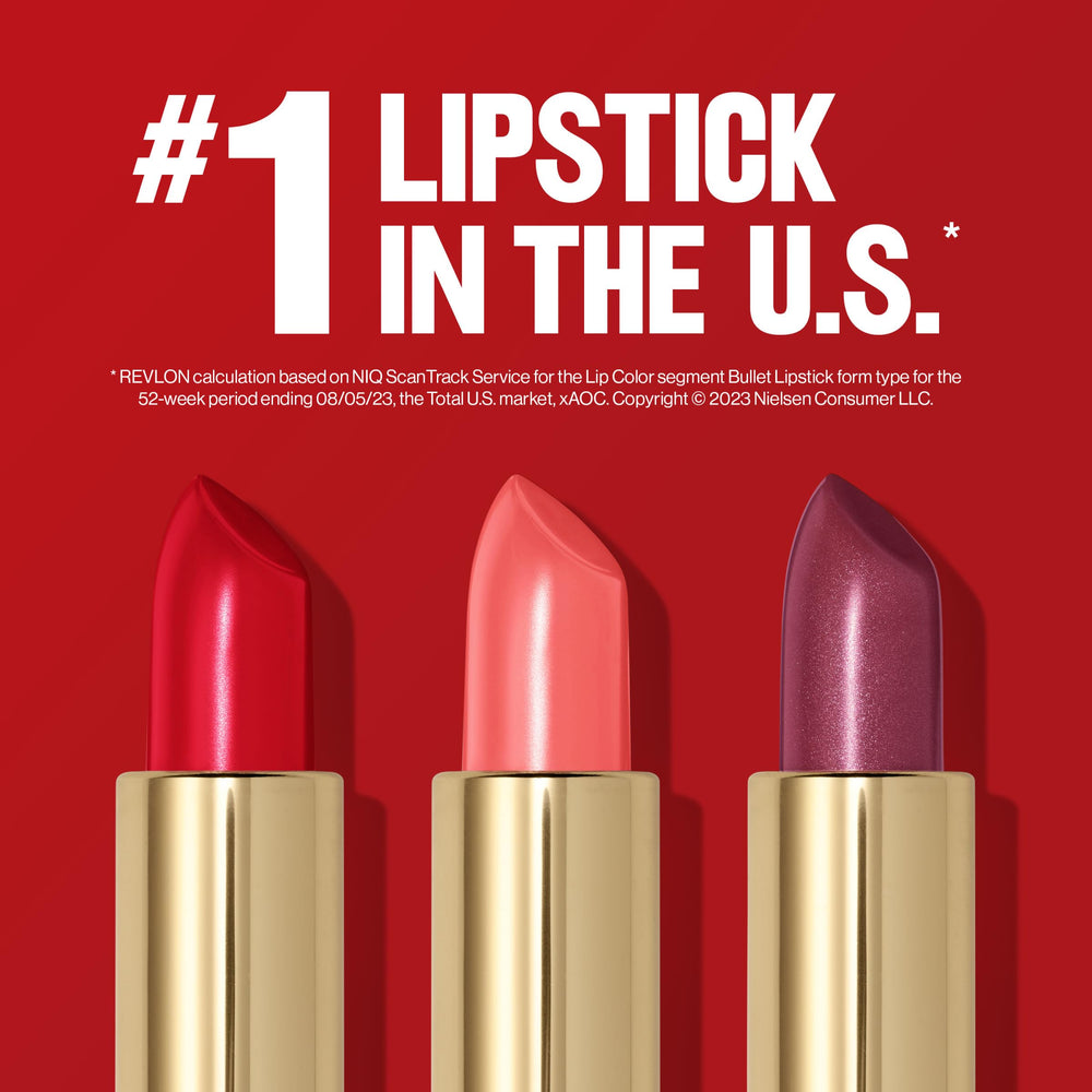 REVLON Super Lustrous Uncut Ruby swatch displays bold, glamorous red