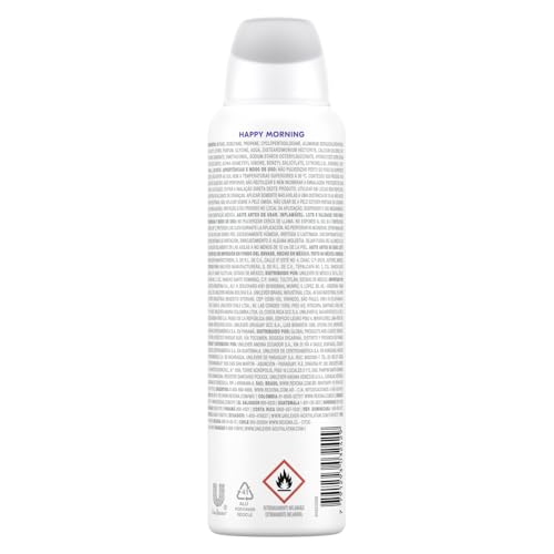 Rexona Happy aerosol spray bottle demonstrates quick spray on for daily protection and fragrance.