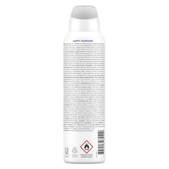 Rexona Happy aerosol spray bottle demonstrates quick spray on for daily protection and fragrance.