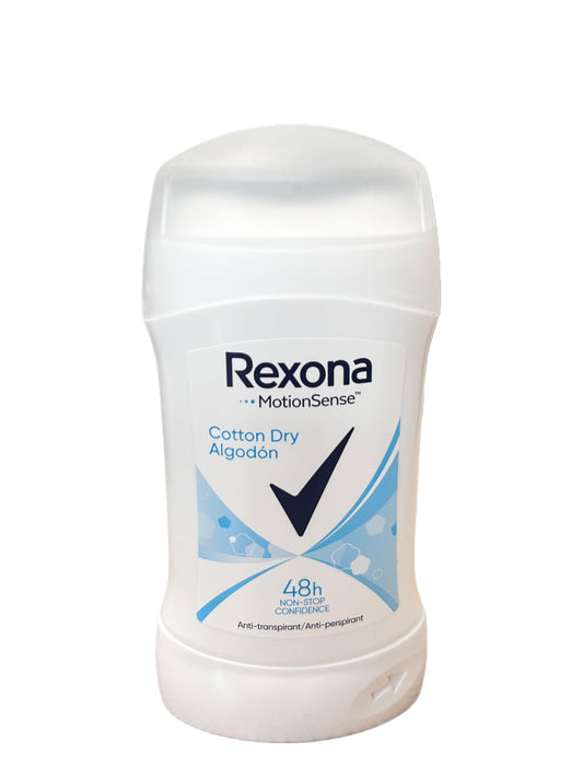 Rexona Motion Sense women deodorant stick Cotton Dry packaging; long-lasting protection.