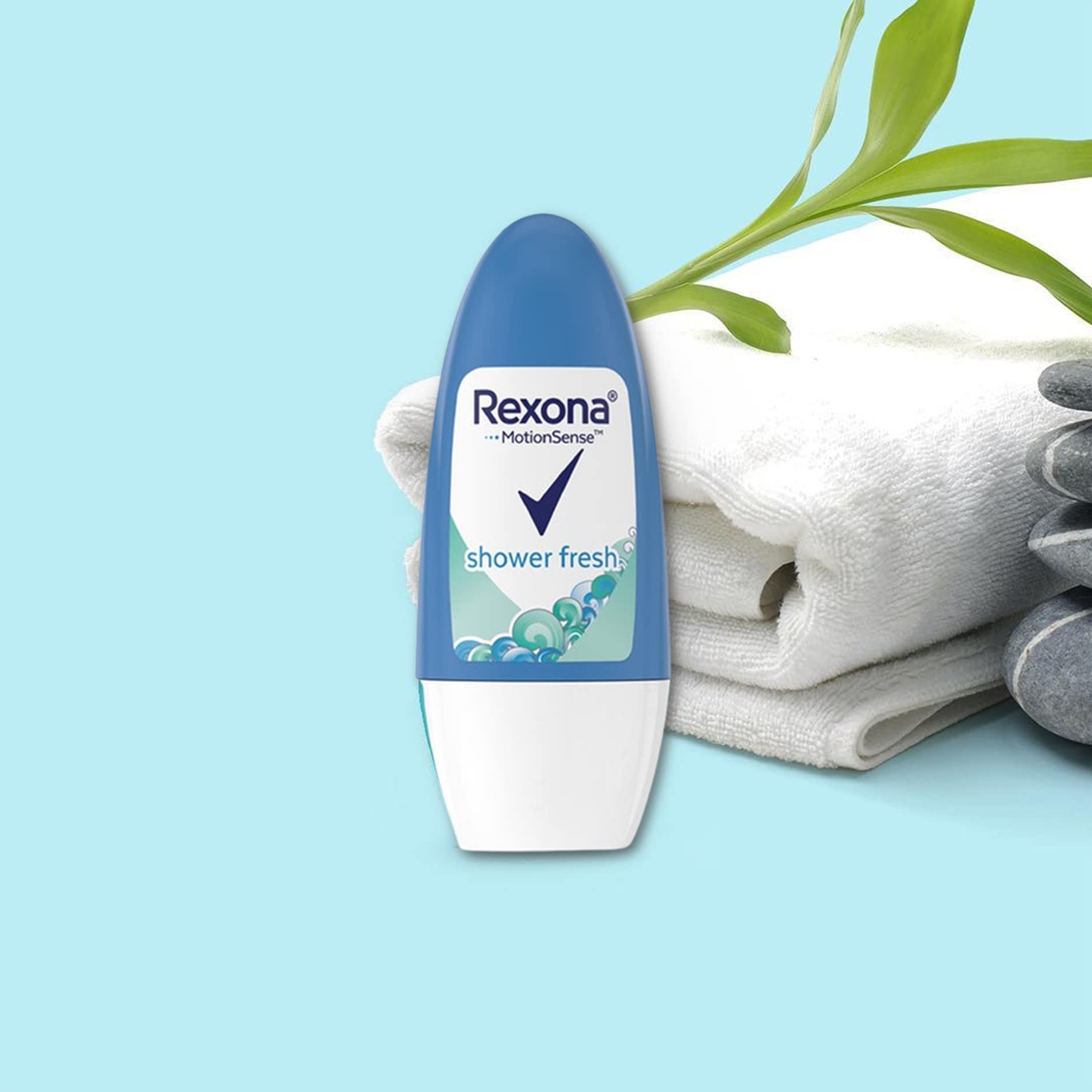 Rexona Shower Fresh motion-sense technology close-up suggests responsive freshness.